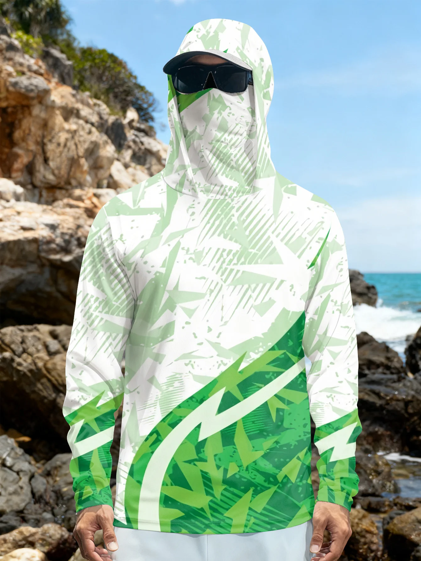 Camisa de pesca masculina com  - Fishing Mask Sun Protection avaliação e preço
