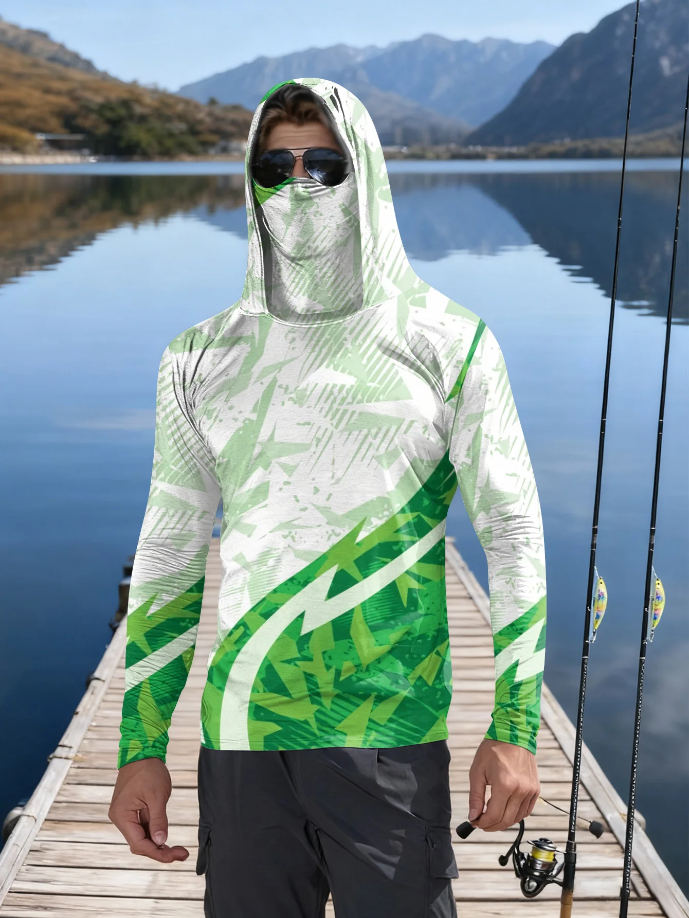 Camisa de pesca masculina com  - Fishing Mask Sun Protection avaliação e preço