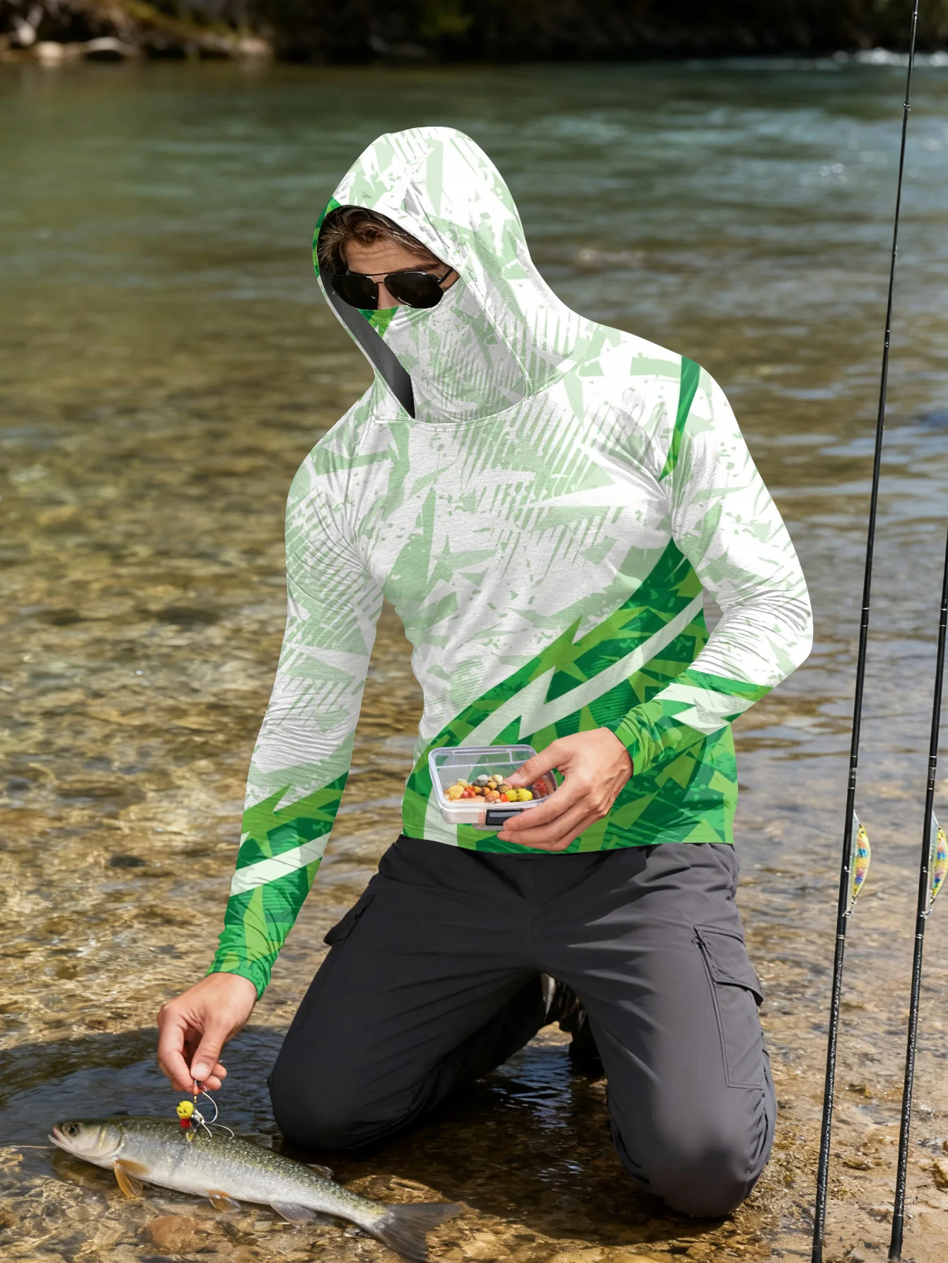 Camisa de pesca masculina com  - Fishing Mask Sun Protection avaliação e preço