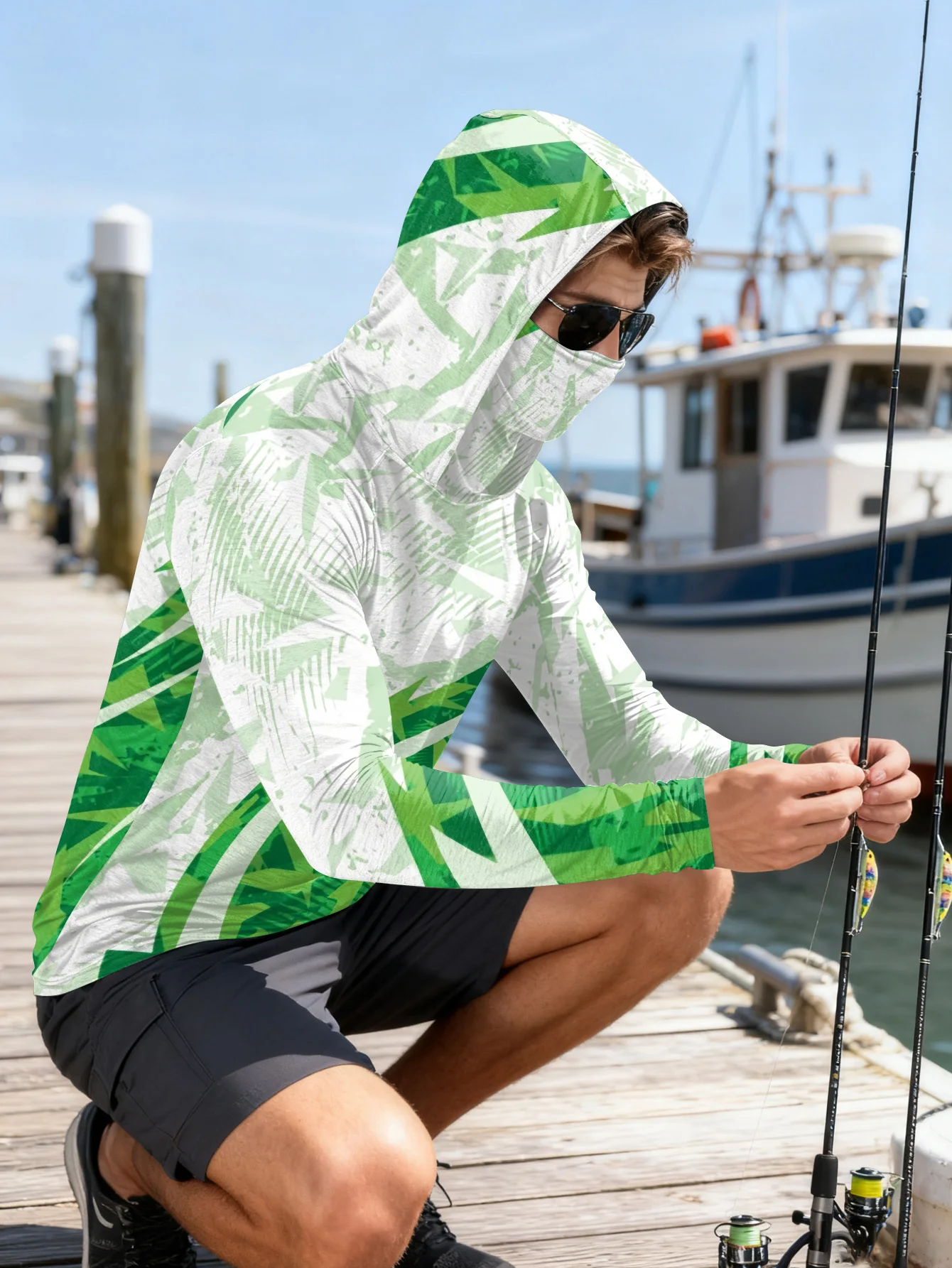 Camisa de pesca masculina com  - Fishing Mask Sun Protection avaliação e preço