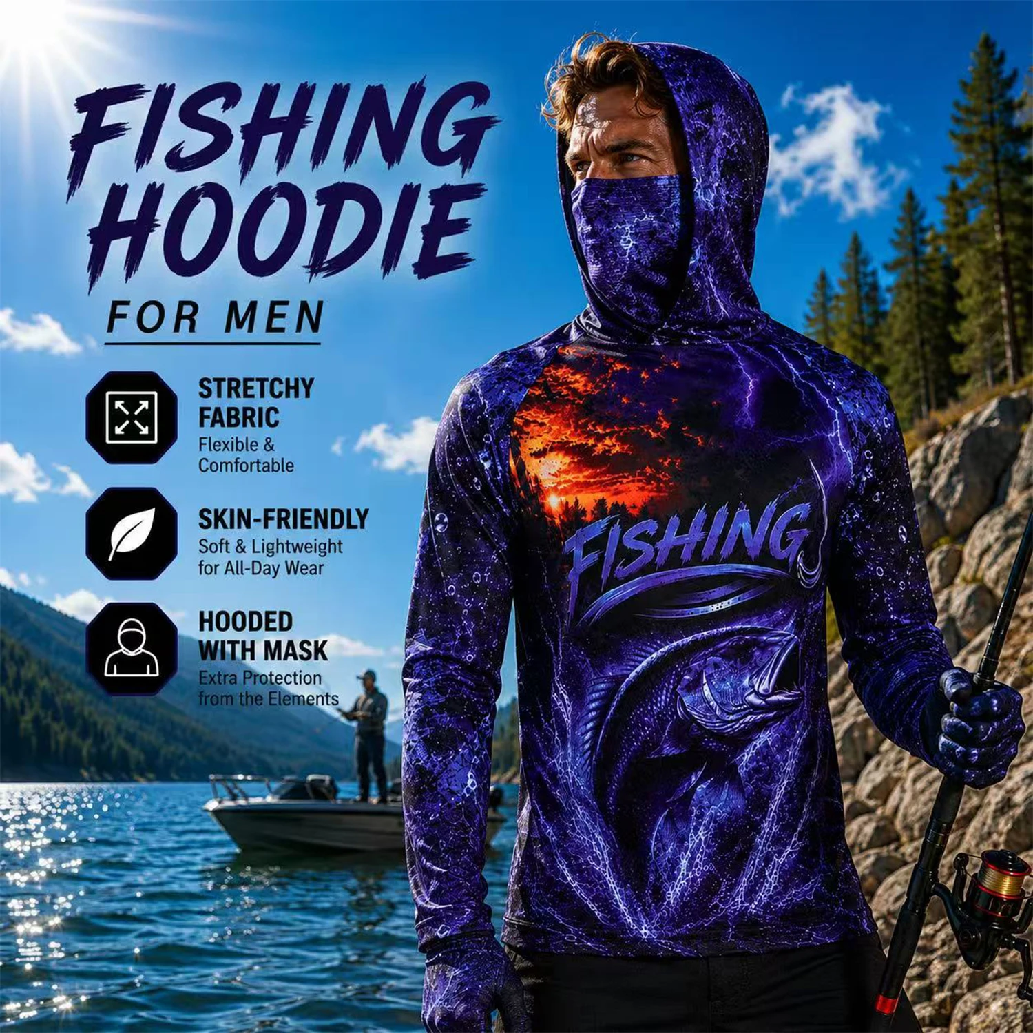 Camisa de pesca com capuz, est - Fishing Shirt Uv Protection avaliação e preço